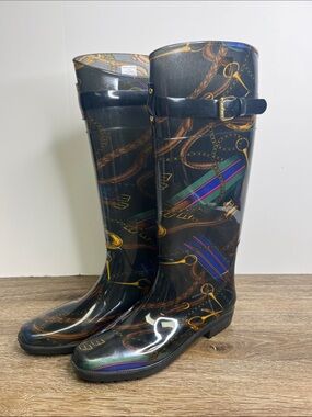 Lauren Ralph Lauren Rossalyn II Equestrian Print Rain Boots | Women’s Size 10B